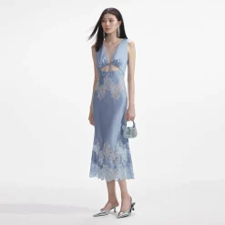 Satin Lace Insert Midi Dress^self-portrait Fashion