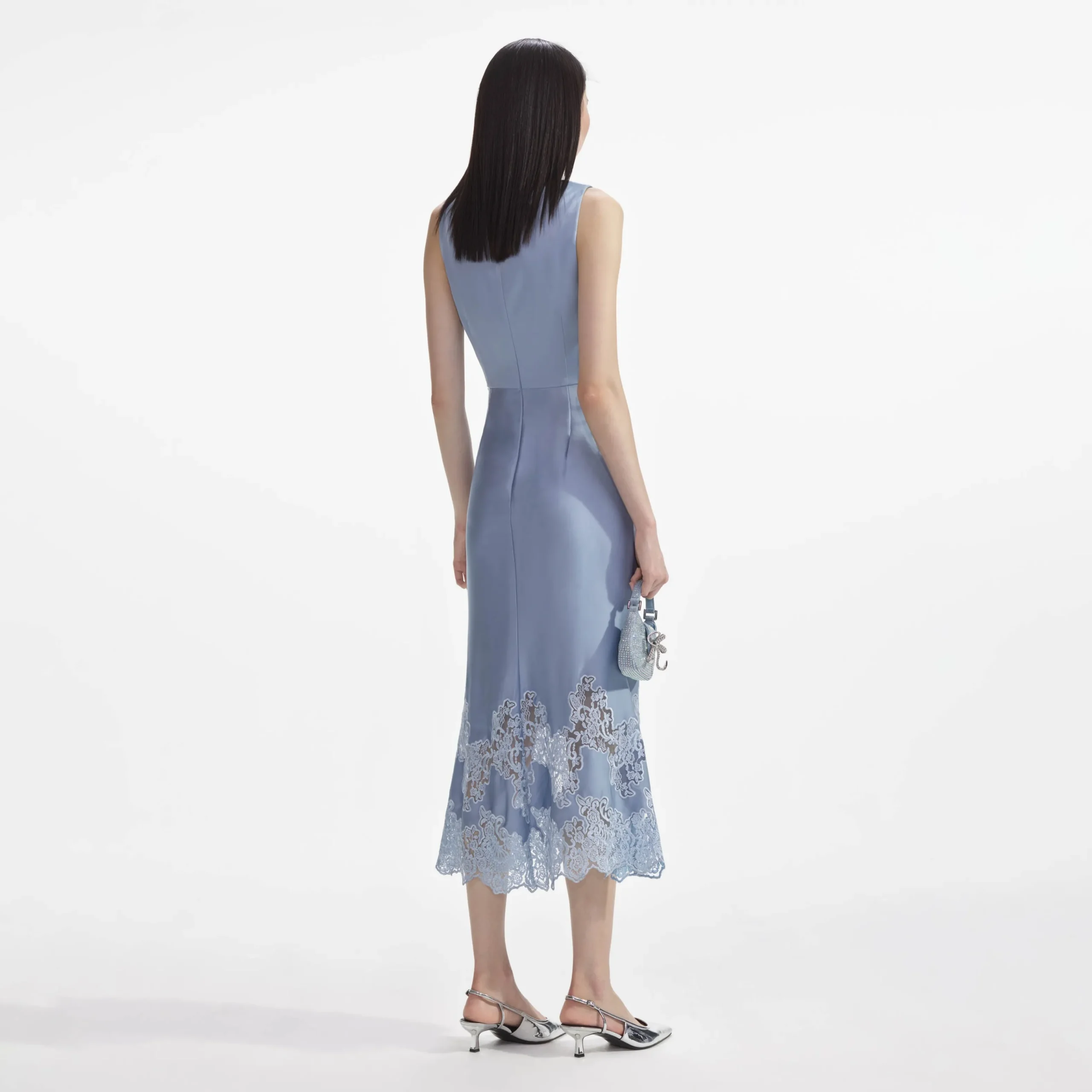 Satin Lace Insert Midi Dress^self-portrait Fashion