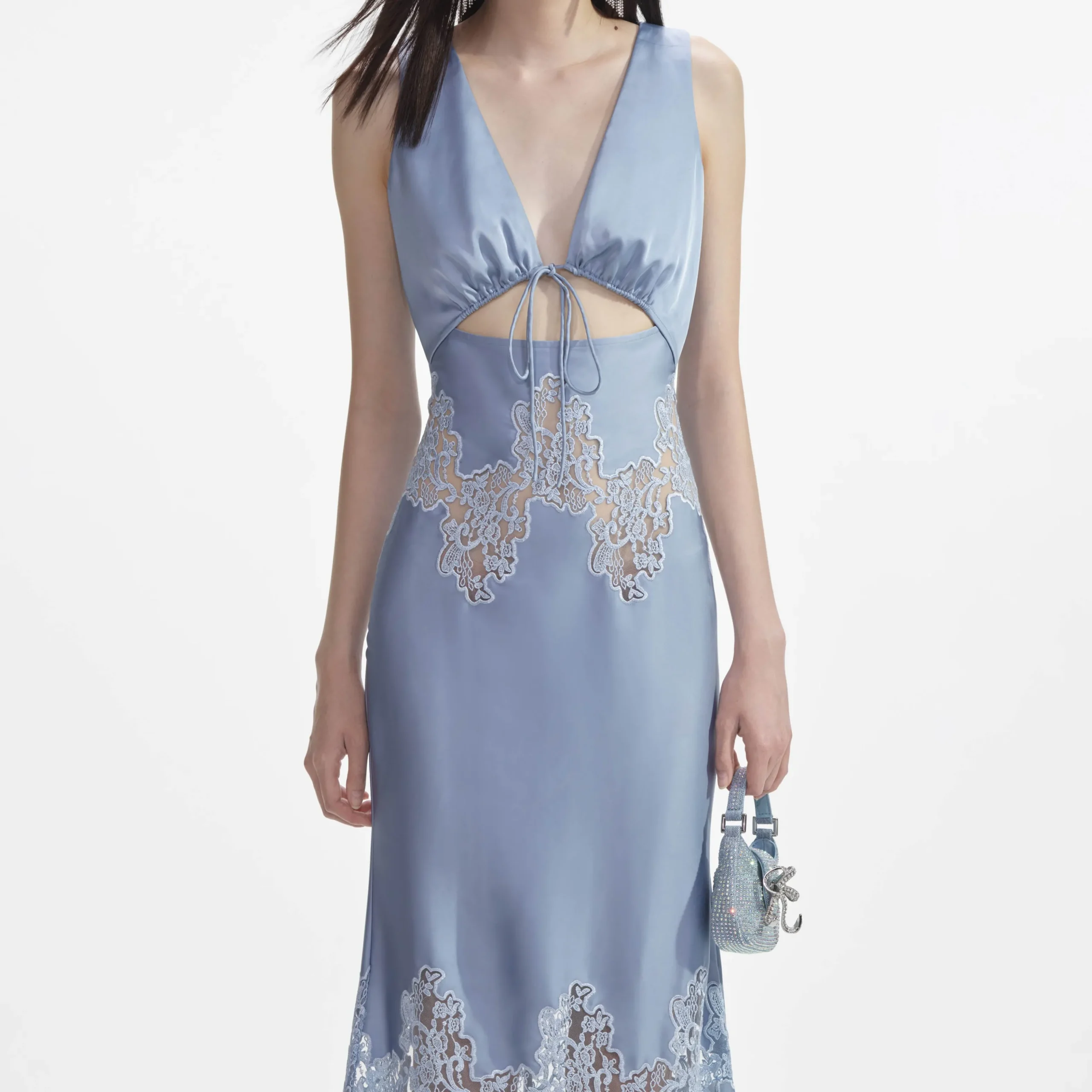 Satin Lace Insert Midi Dress^self-portrait Fashion