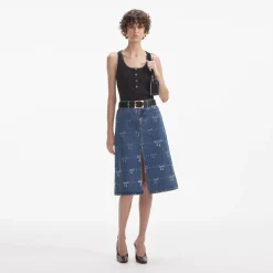 Print Denim Midi Skirt^self-portrait New