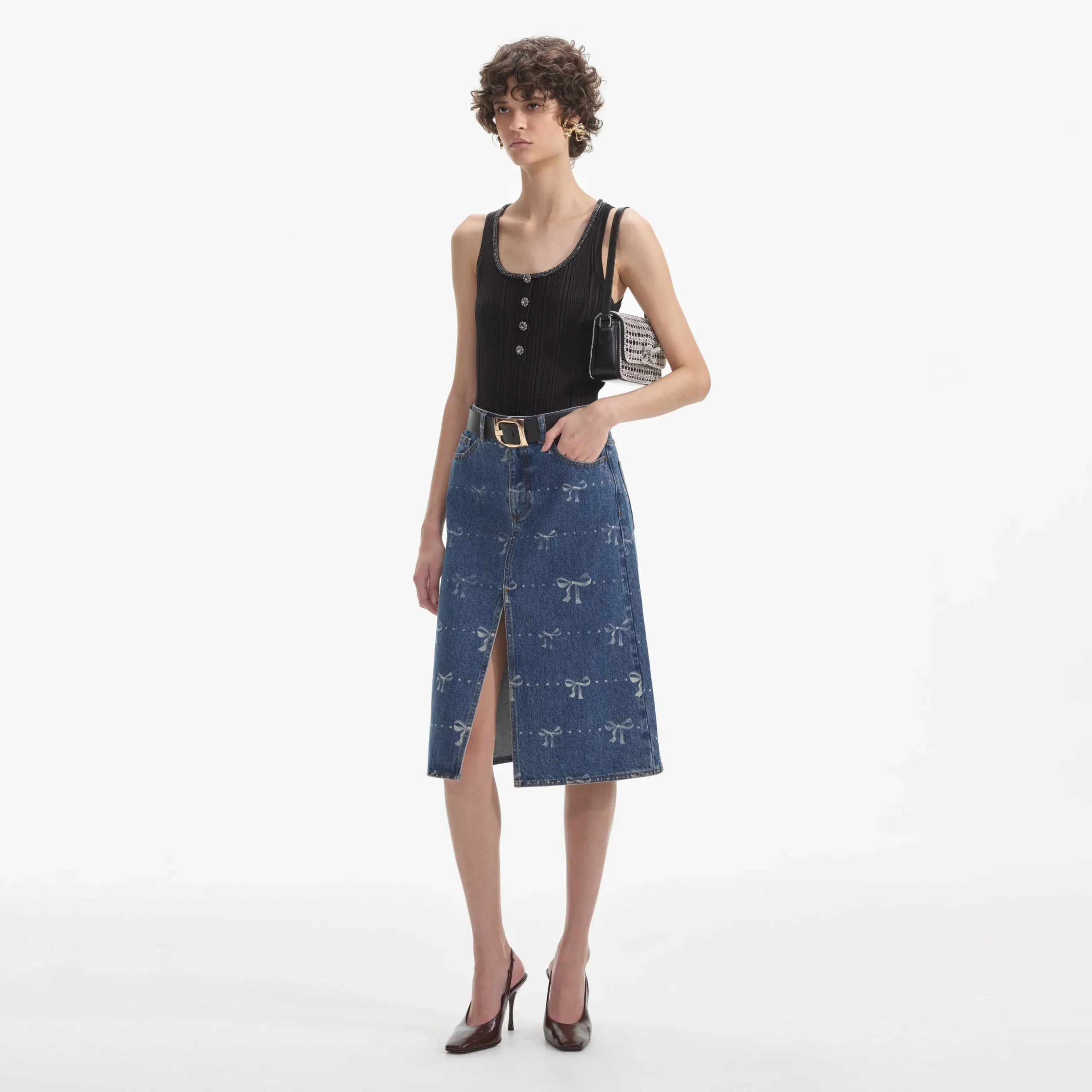 Print Denim Midi Skirt^self-portrait New