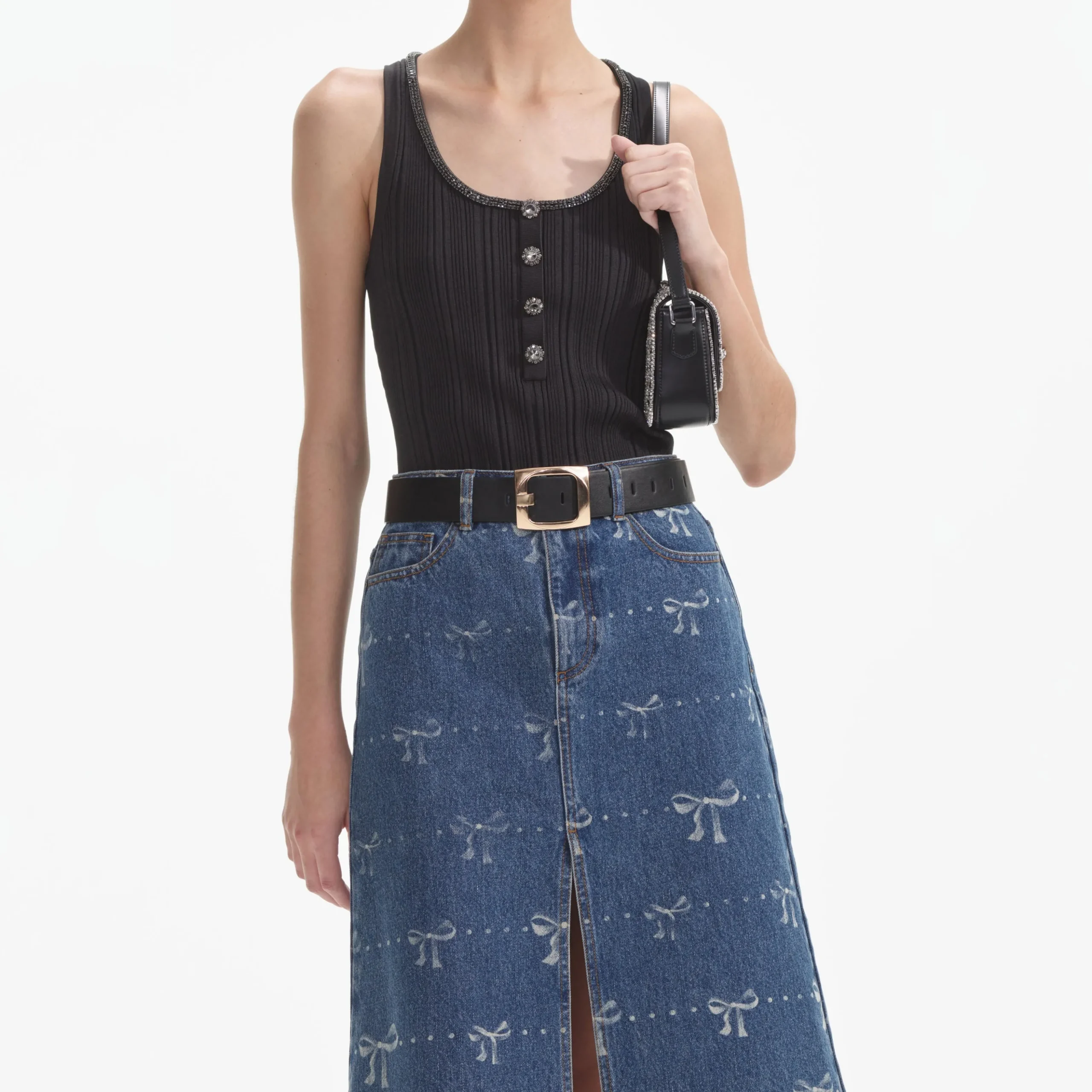 Print Denim Midi Skirt^self-portrait New