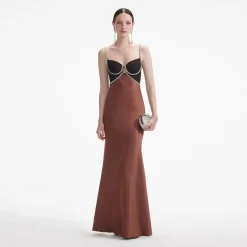 Satin Diamante Maxi Dress^self-portrait Cheap