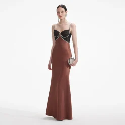 Satin Diamante Maxi Dress^self-portrait Cheap