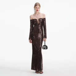 Sequin Off Shoulder Maxi Dress^self-portrait Discount