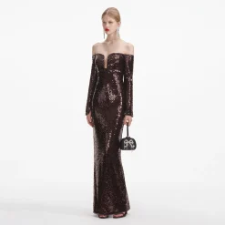 Sequin Off Shoulder Maxi Dress^self-portrait Discount