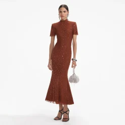 Square Rhinestone Mesh Midi Dress^self-portrait Fashion