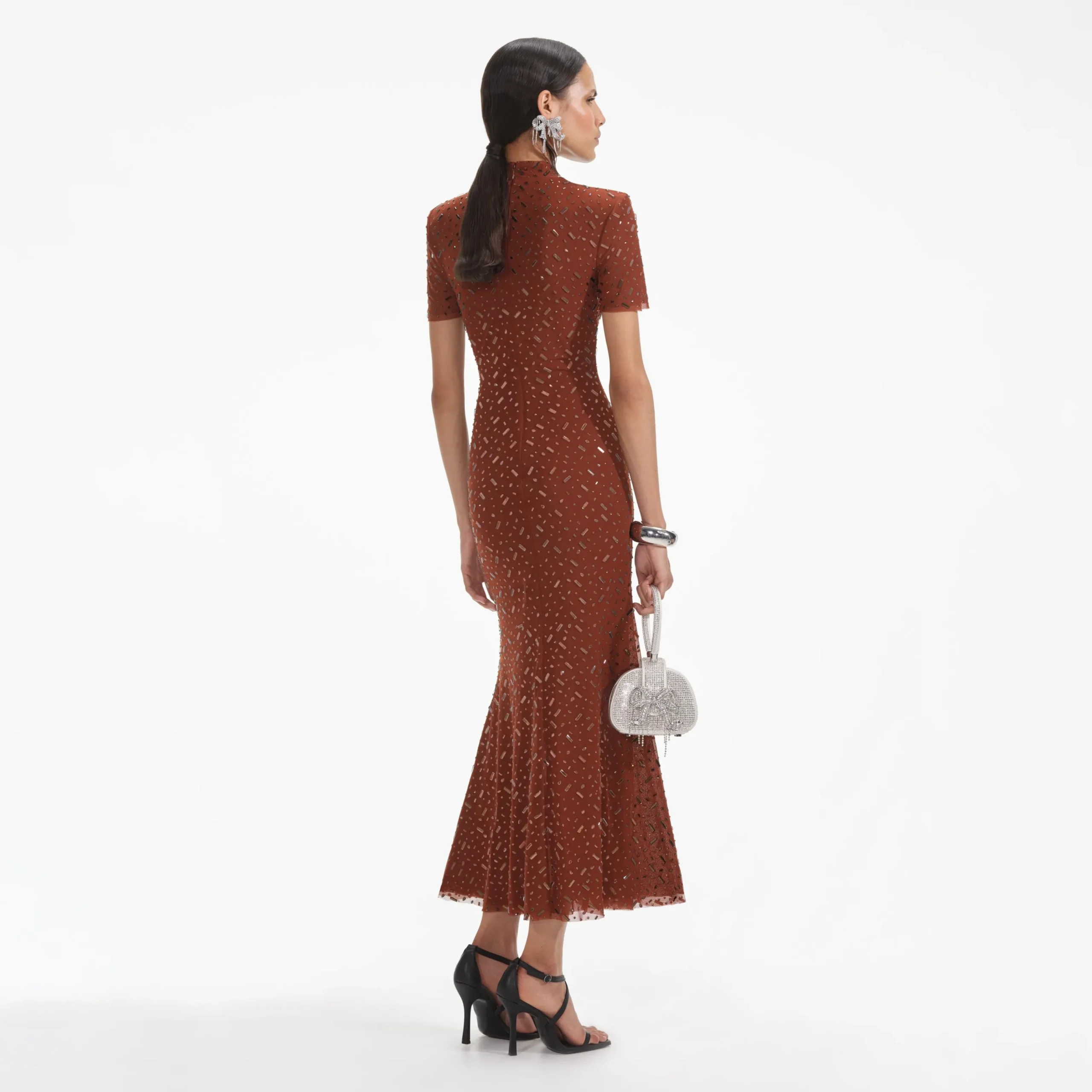 Square Rhinestone Mesh Midi Dress^self-portrait Fashion