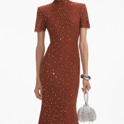 Square Rhinestone Mesh Midi Dress^self-portrait Fashion