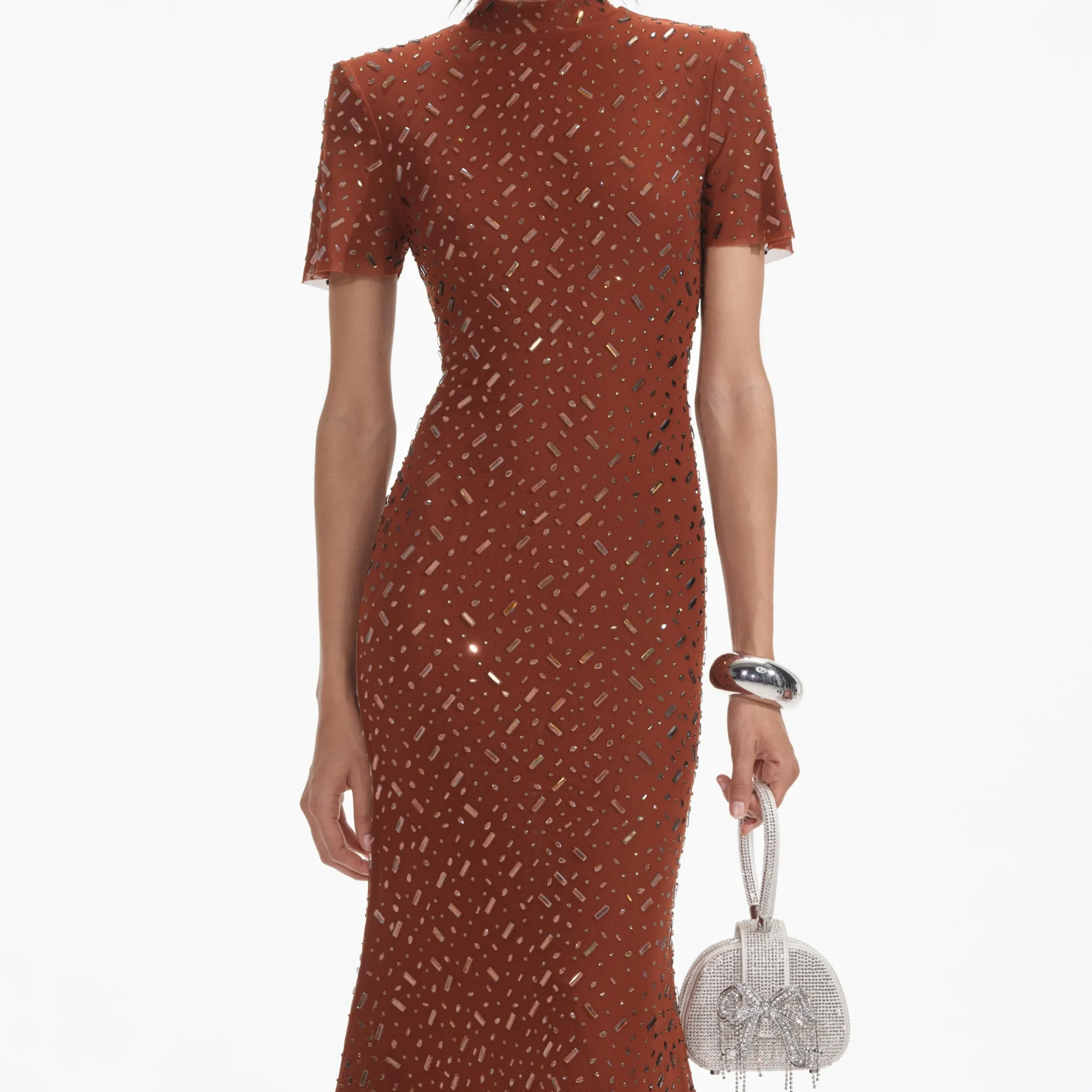 Square Rhinestone Mesh Midi Dress^self-portrait Fashion