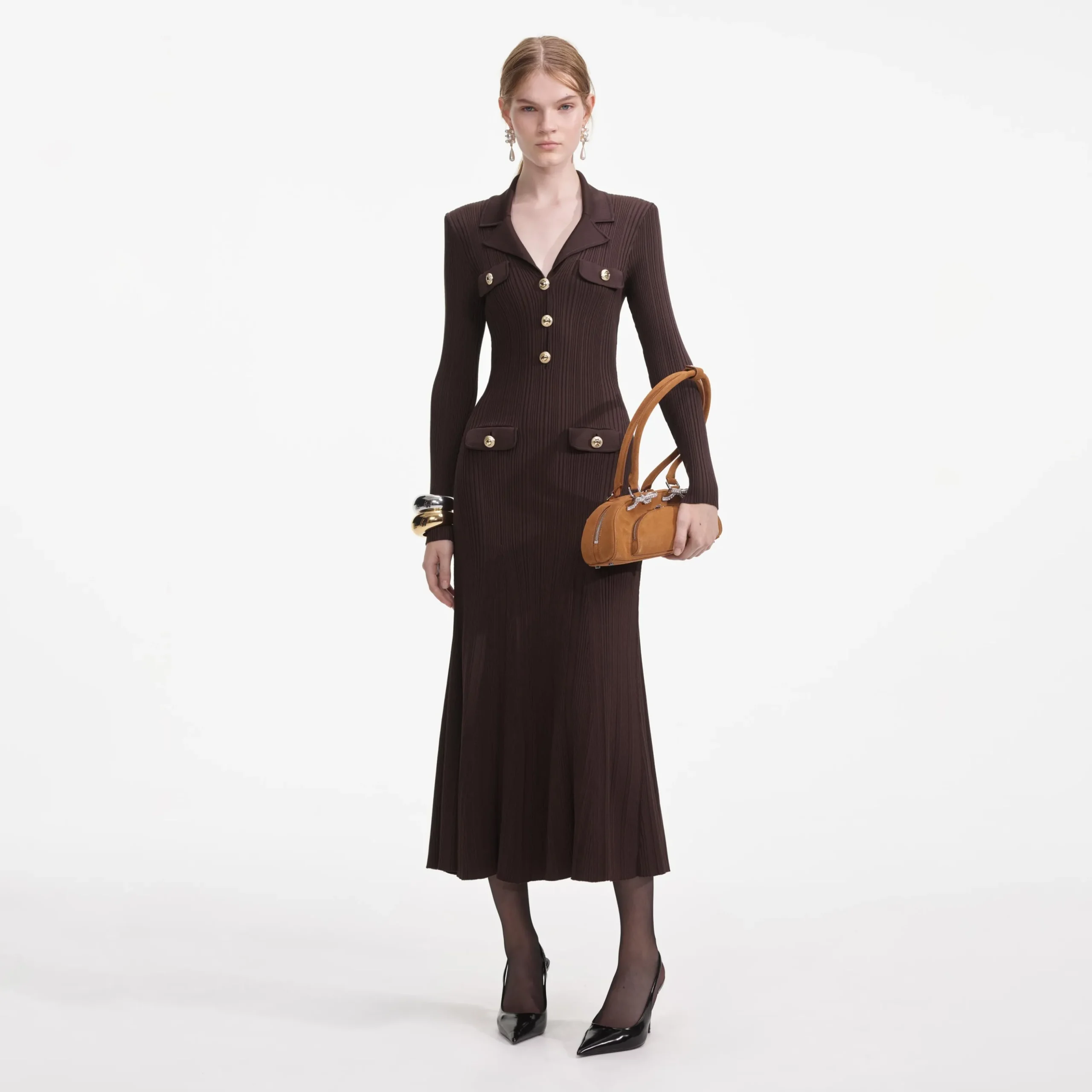 Viscose Rib Knit Midi Dress^self-portrait Discount