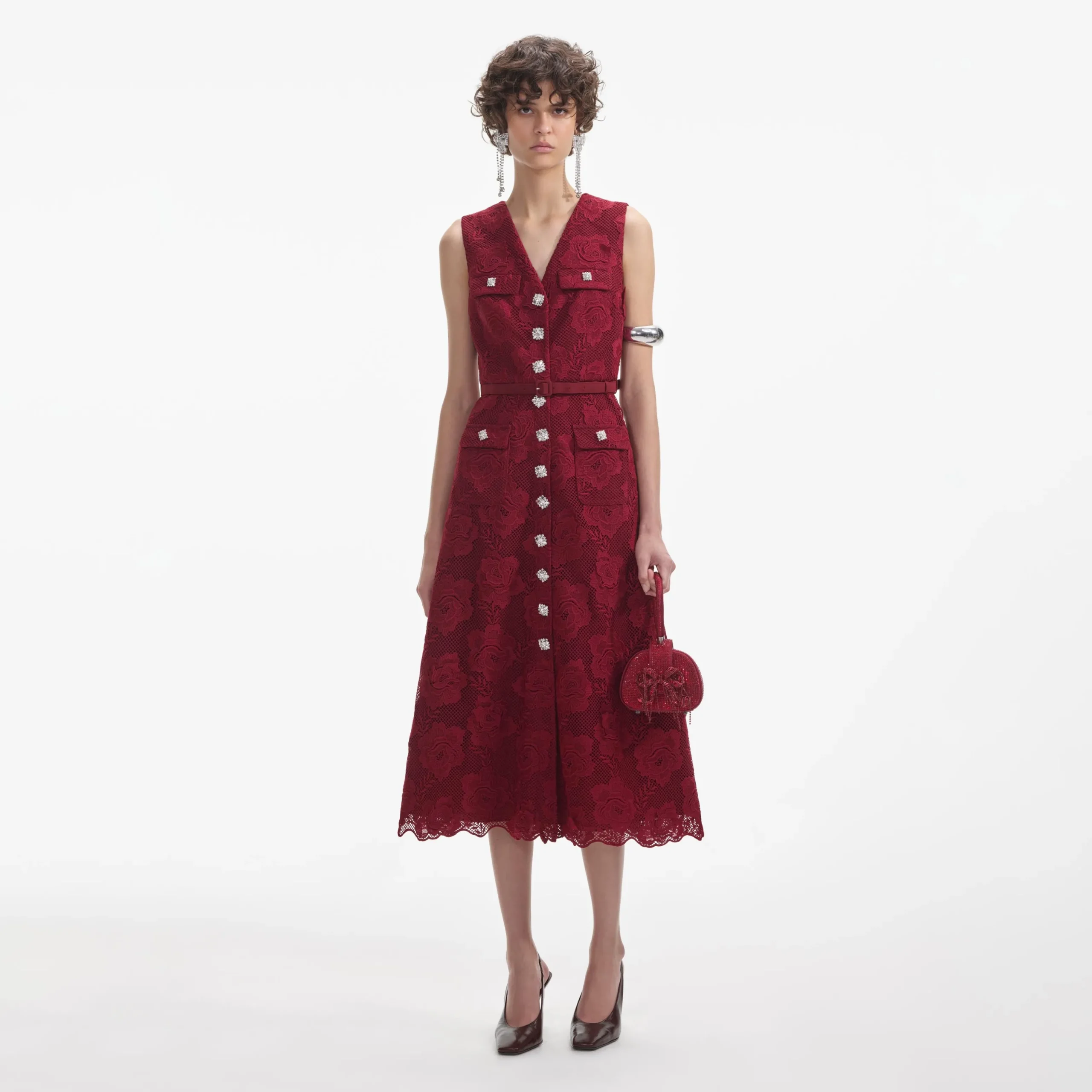 Lace Buttoned Midi Dress^self-portrait Fashion