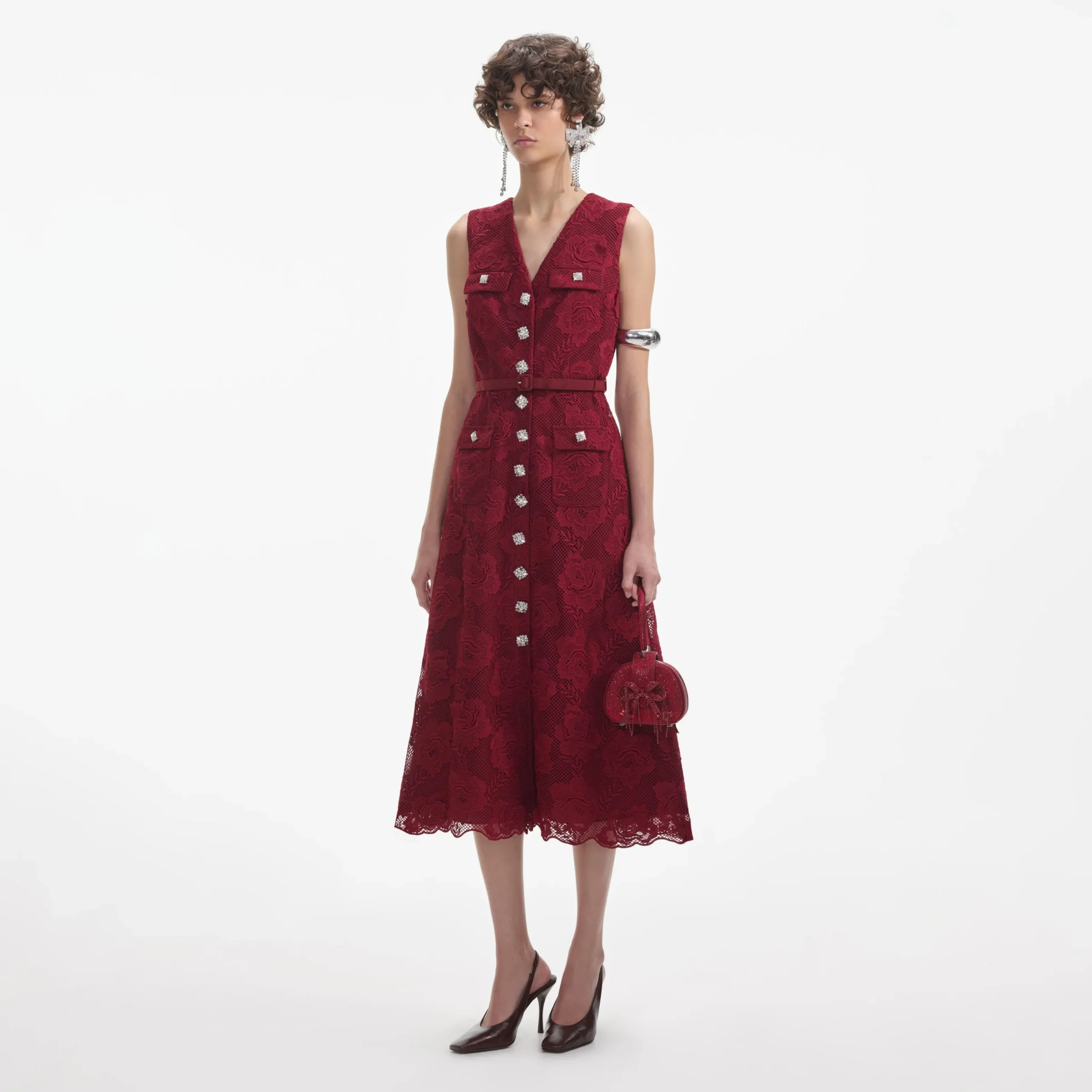 Lace Buttoned Midi Dress^self-portrait Fashion