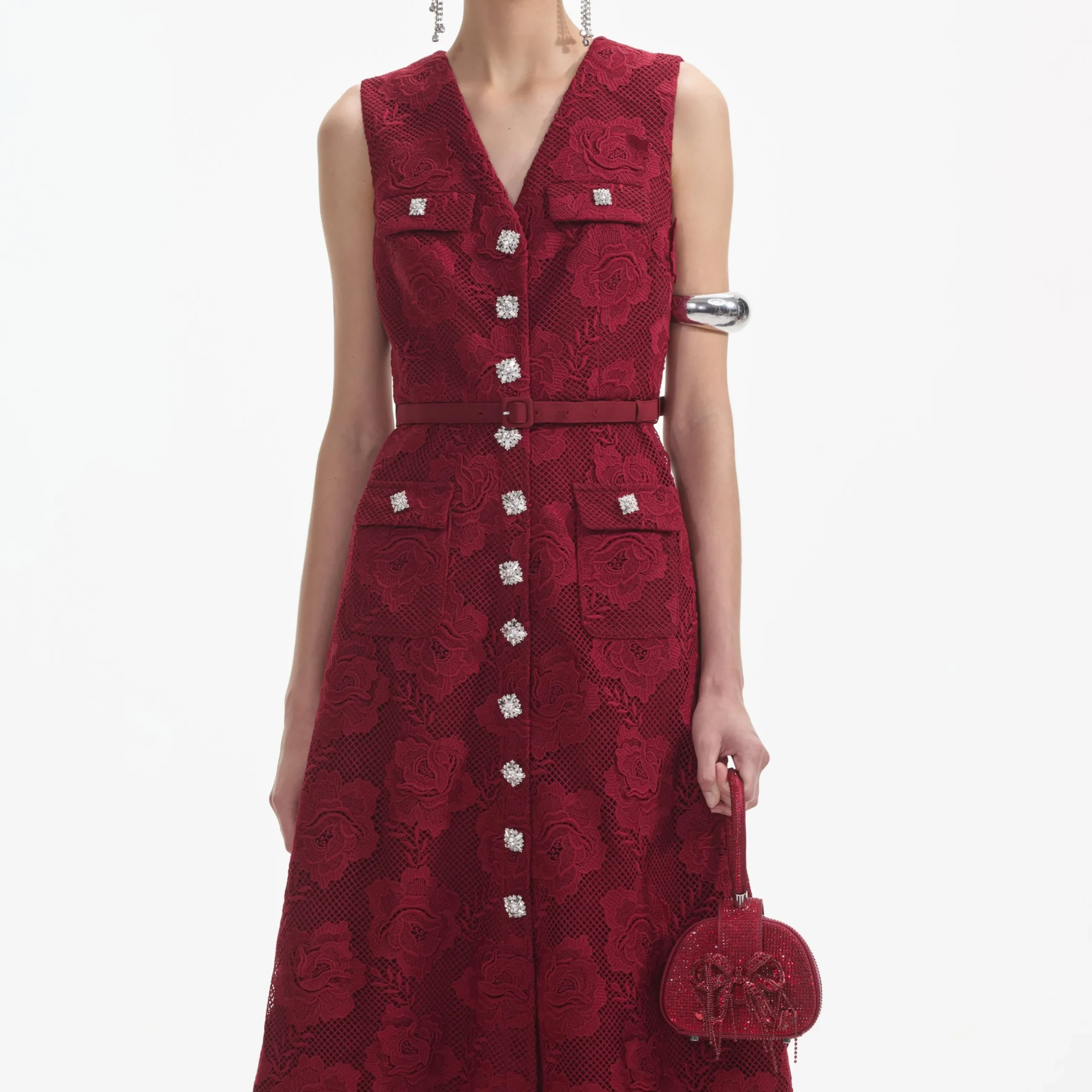 Lace Buttoned Midi Dress^self-portrait Fashion