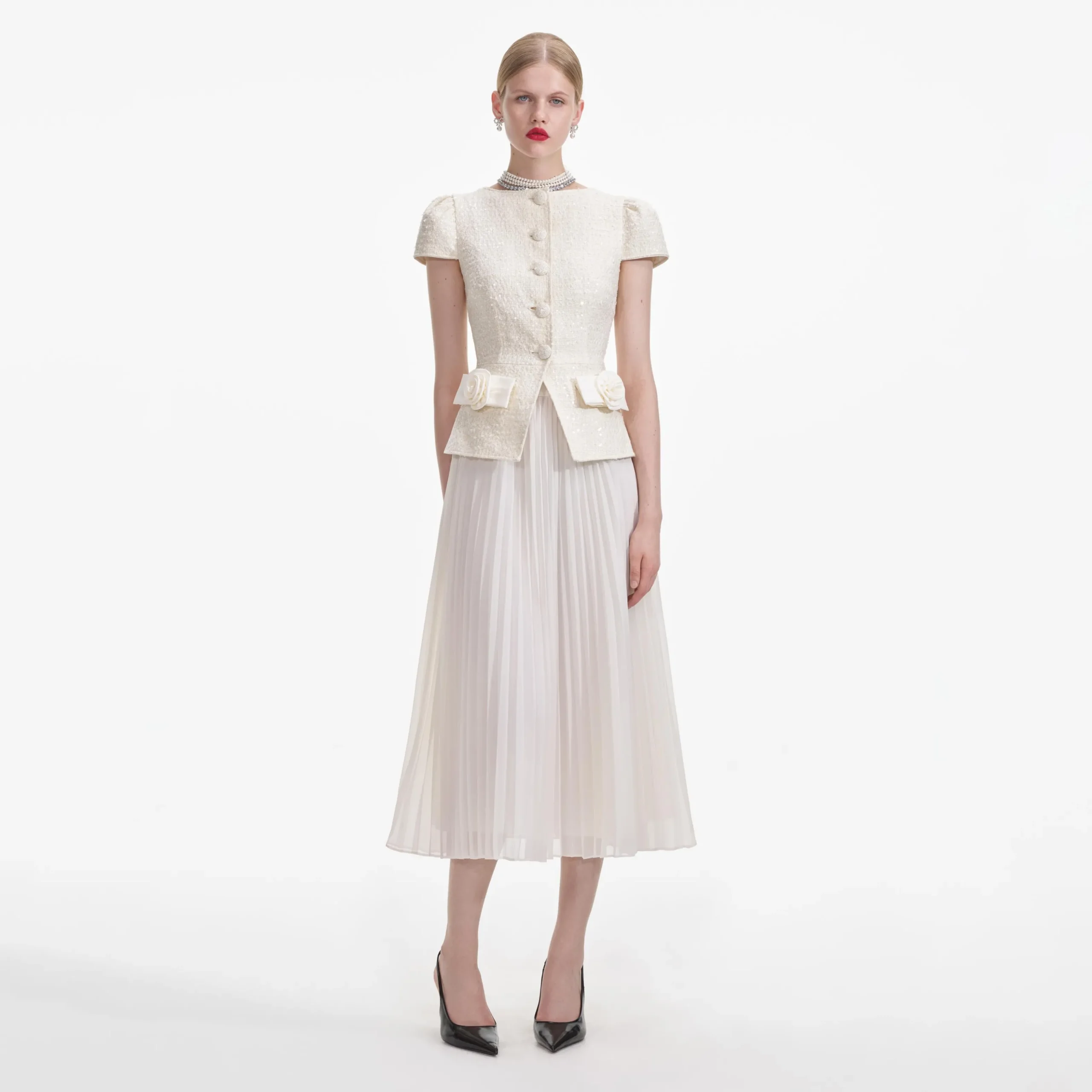 Boucle Bow Detail Midi Dress^self-portrait Shop