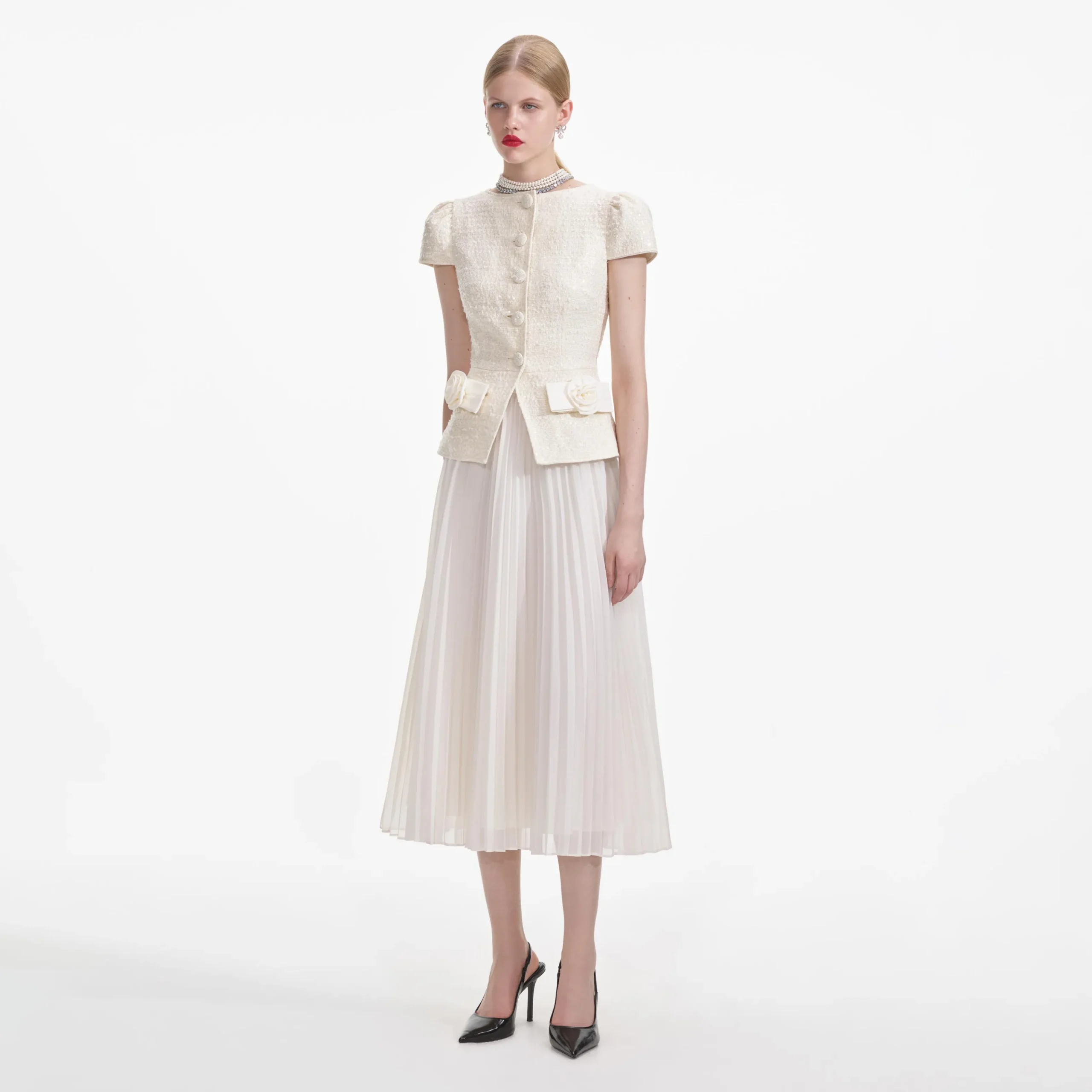 Boucle Bow Detail Midi Dress^self-portrait Shop