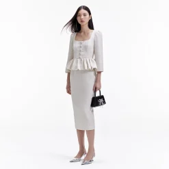 Boucle Peplum Midi Dress^self-portrait Clearance