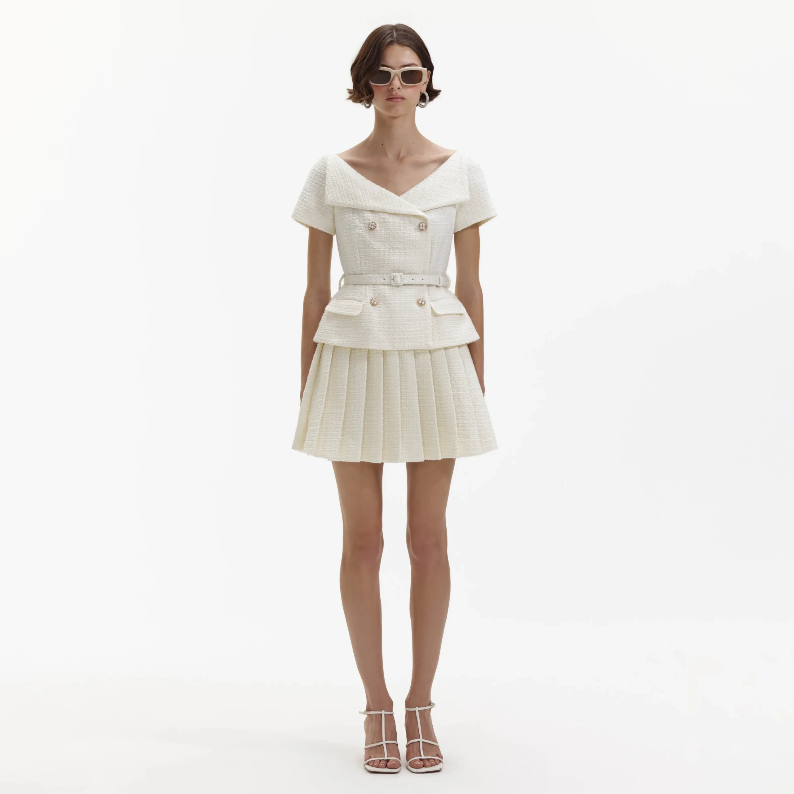 Boucle Pleated Mini Dress^self-portrait Fashion