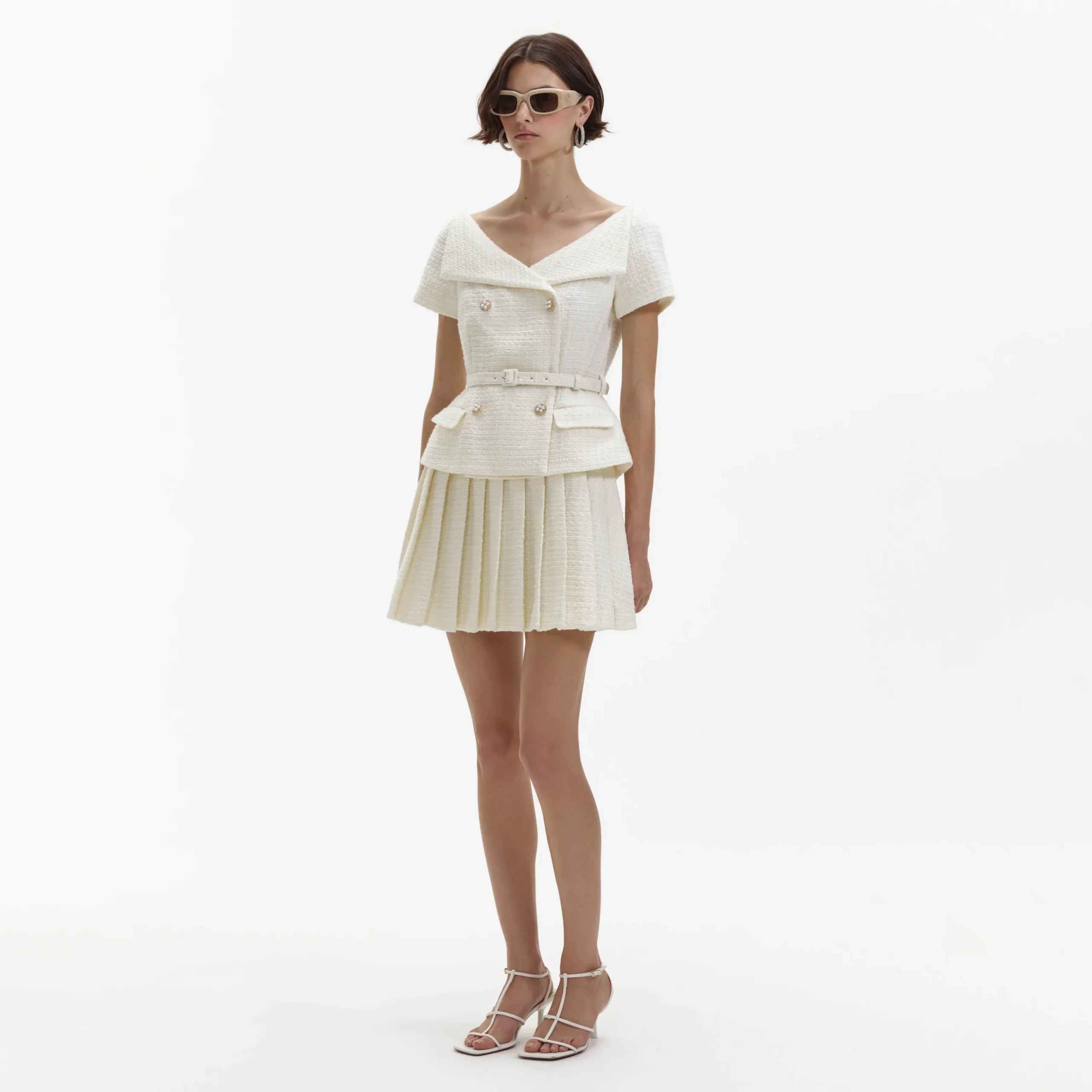 Boucle Pleated Mini Dress^self-portrait Fashion