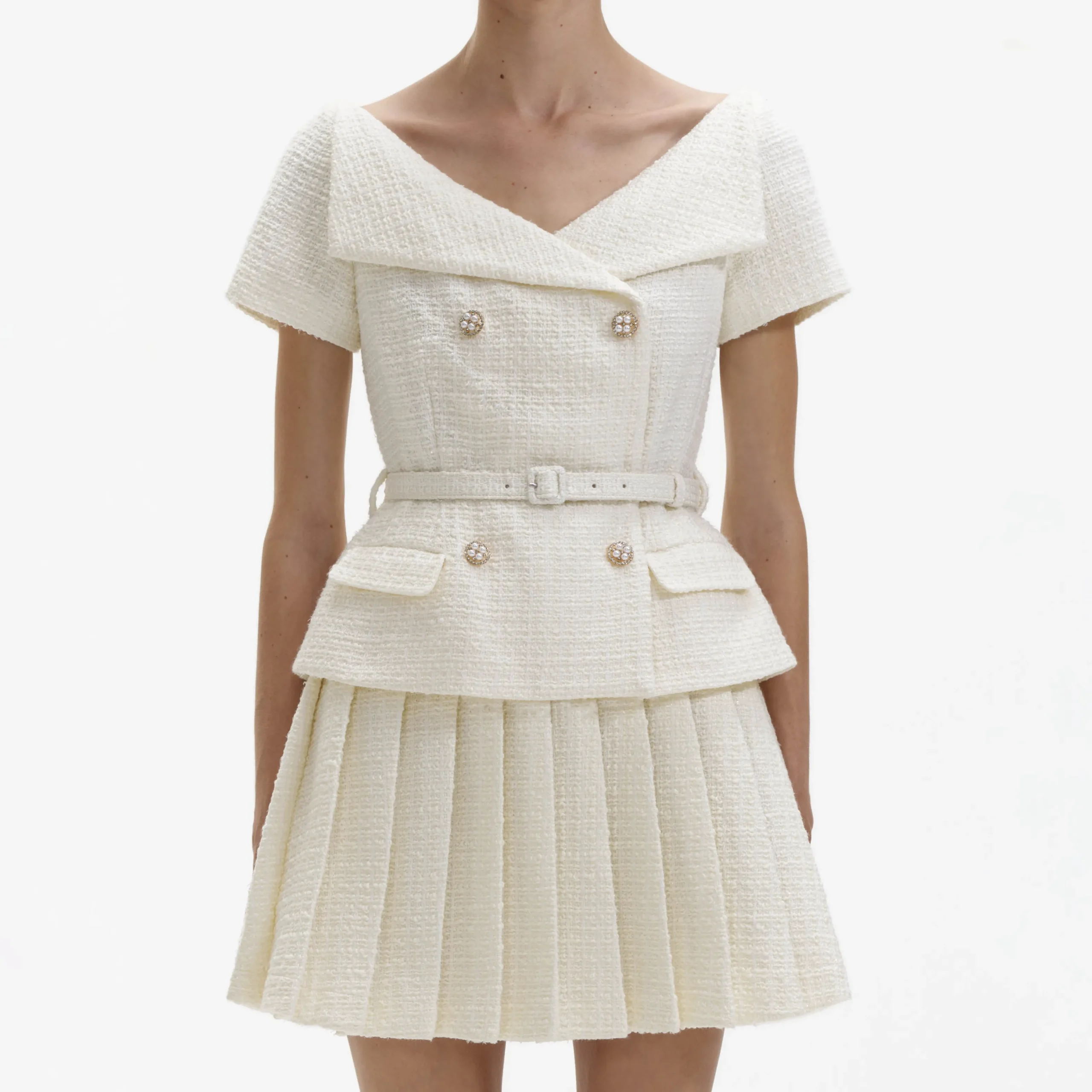 Boucle Pleated Mini Dress^self-portrait Fashion