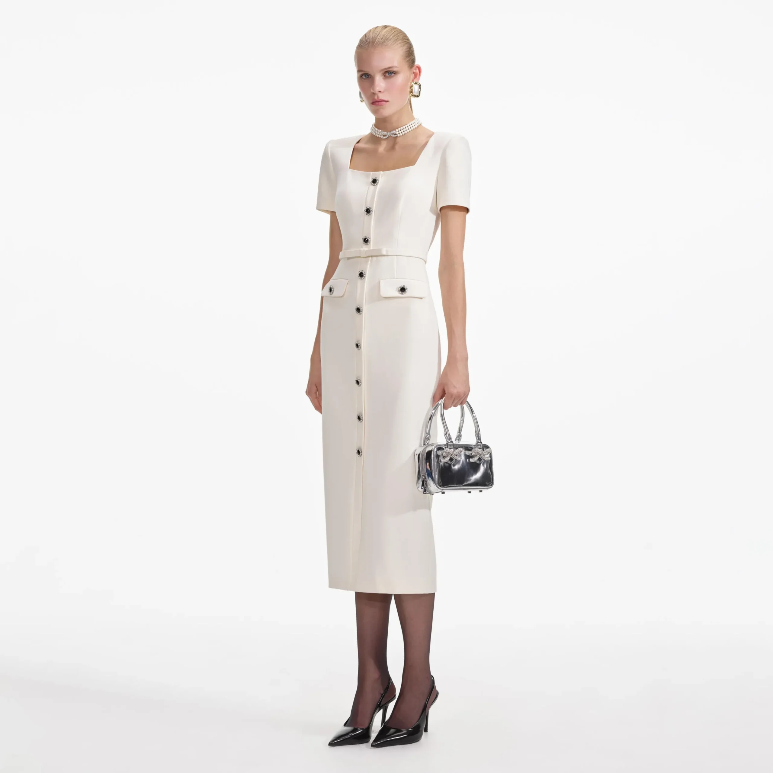Crepe Button Midi Dress^self-portrait Hot