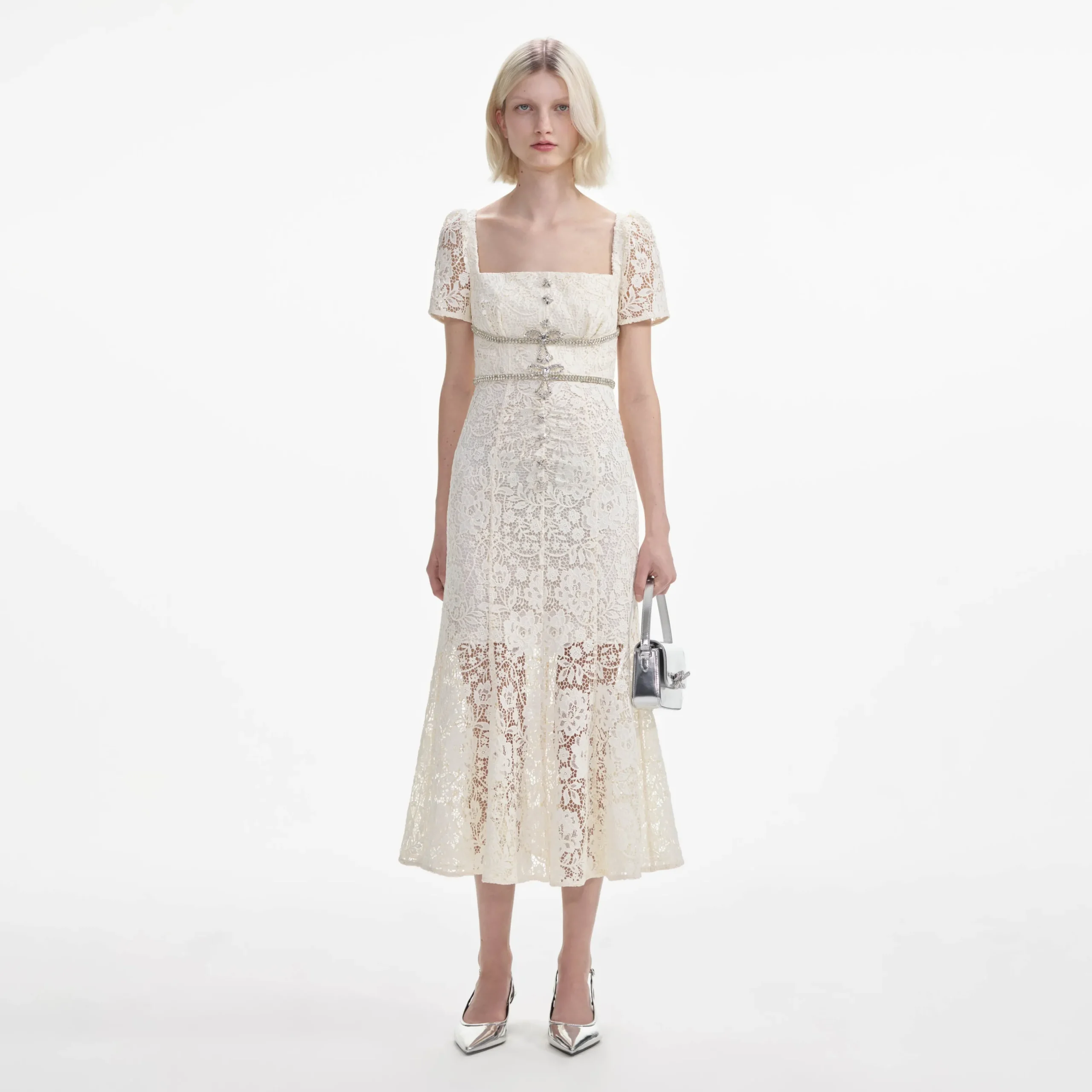 Lace Diamante Bow Midi Dress^self-portrait Cheap