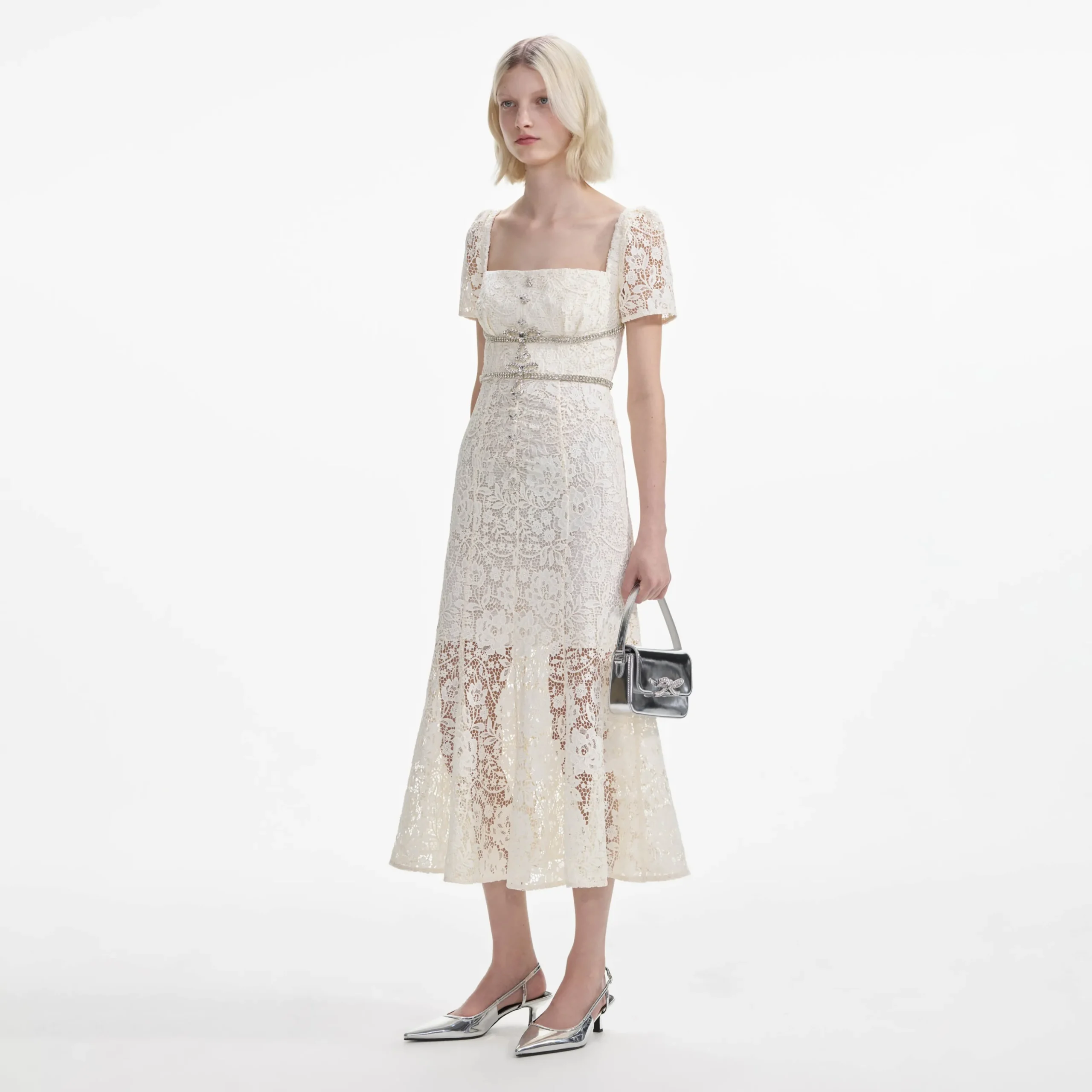 Lace Diamante Bow Midi Dress^self-portrait Cheap