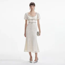 Lace Diamante Trim Midi Dress^self-portrait New