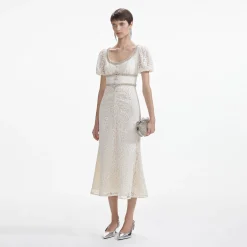 Lace Diamante Trim Midi Dress^self-portrait New