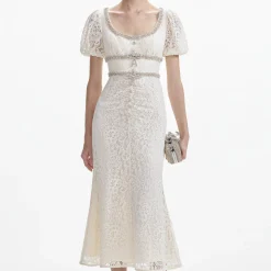Lace Diamante Trim Midi Dress^self-portrait New
