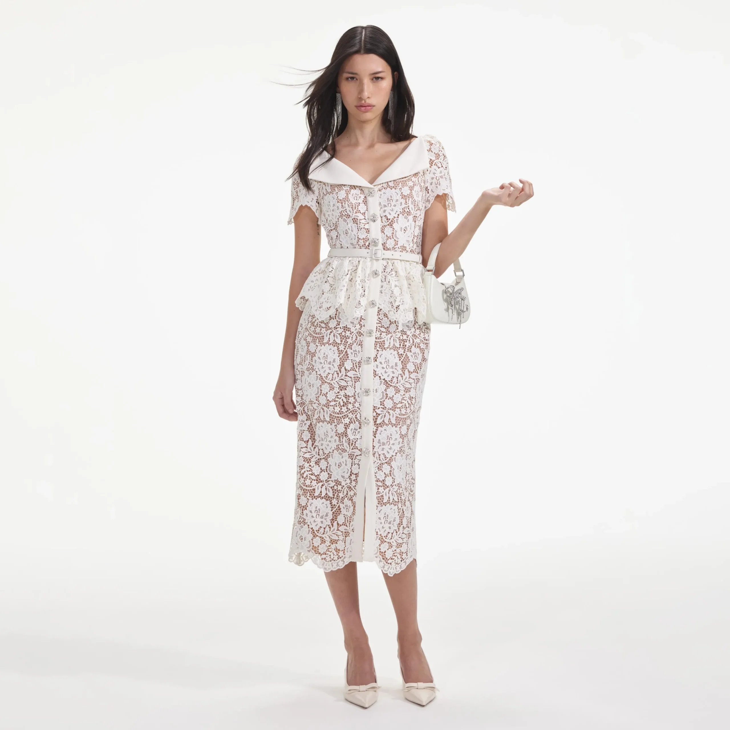 Lace Peplum Midi Dress^self-portrait Flash Sale
