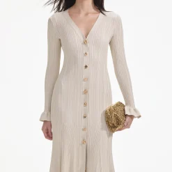 Metallic Ribbed Midi Dress^self-portrait Discount