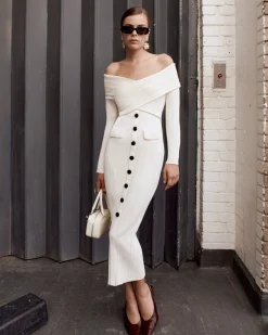 Off Shoulder Knit Midi Dress^self-portrait Outlet