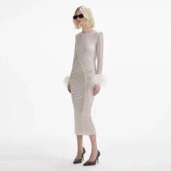 Rhinestone Feather Midi Dress^self-portrait Outlet