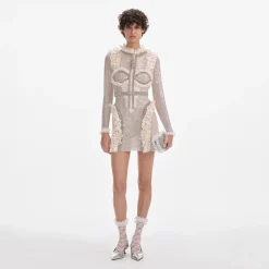 Rhinestone Mesh Ruffle Mini Dress^self-portrait Discount