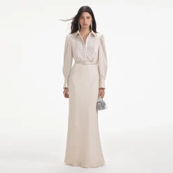 Satin Embellished Bib Maxi Dress^self-portrait New