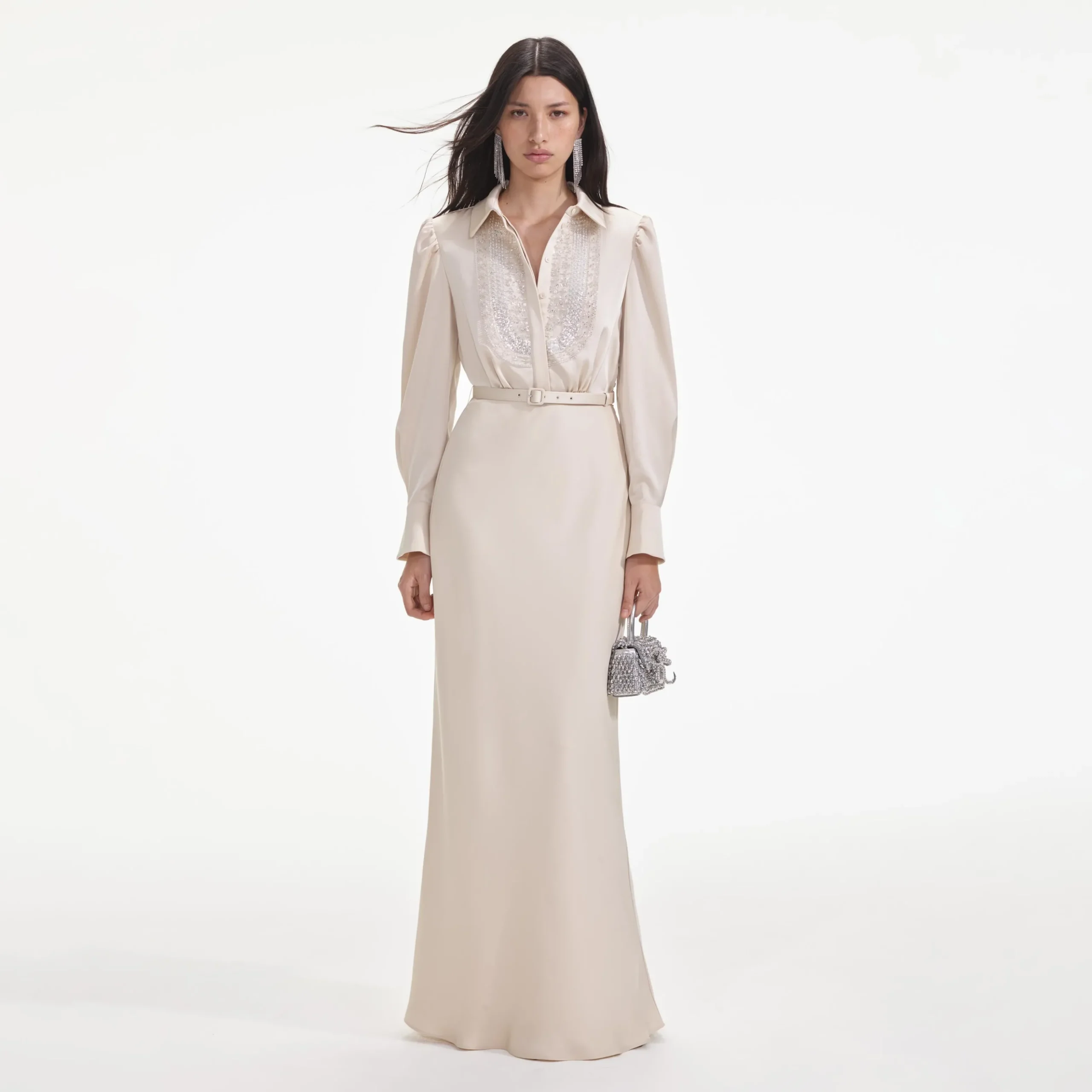Satin Embellished Bib Maxi Dress^self-portrait New