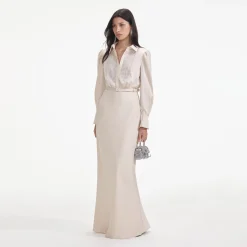 Satin Embellished Bib Maxi Dress^self-portrait New