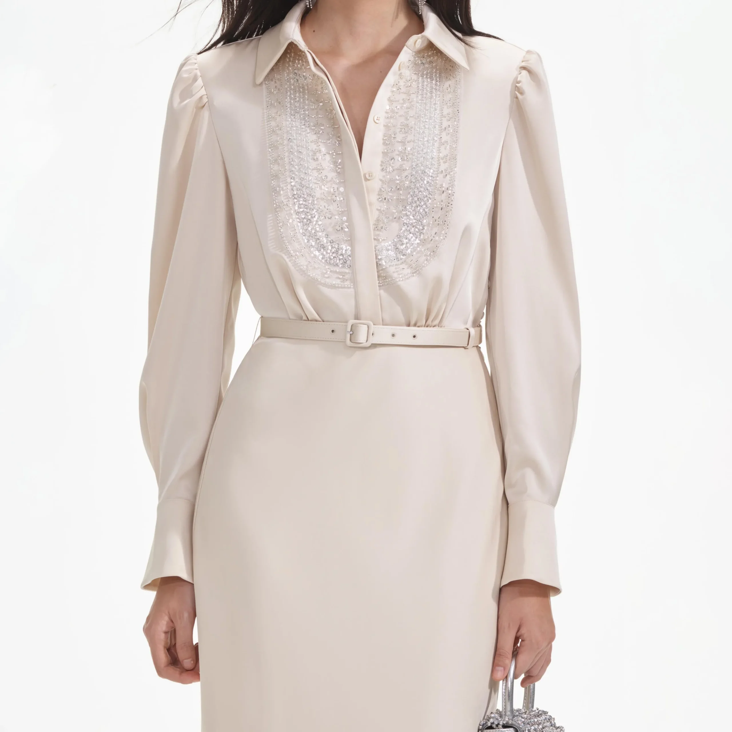 Satin Embellished Bib Maxi Dress^self-portrait New