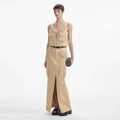 Denim Cargo Maxi Skirt^self-portrait Fashion