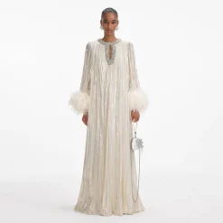 Metallic Feather Maxi Dress^self-portrait New
