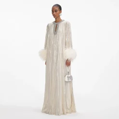 Metallic Feather Maxi Dress^self-portrait New