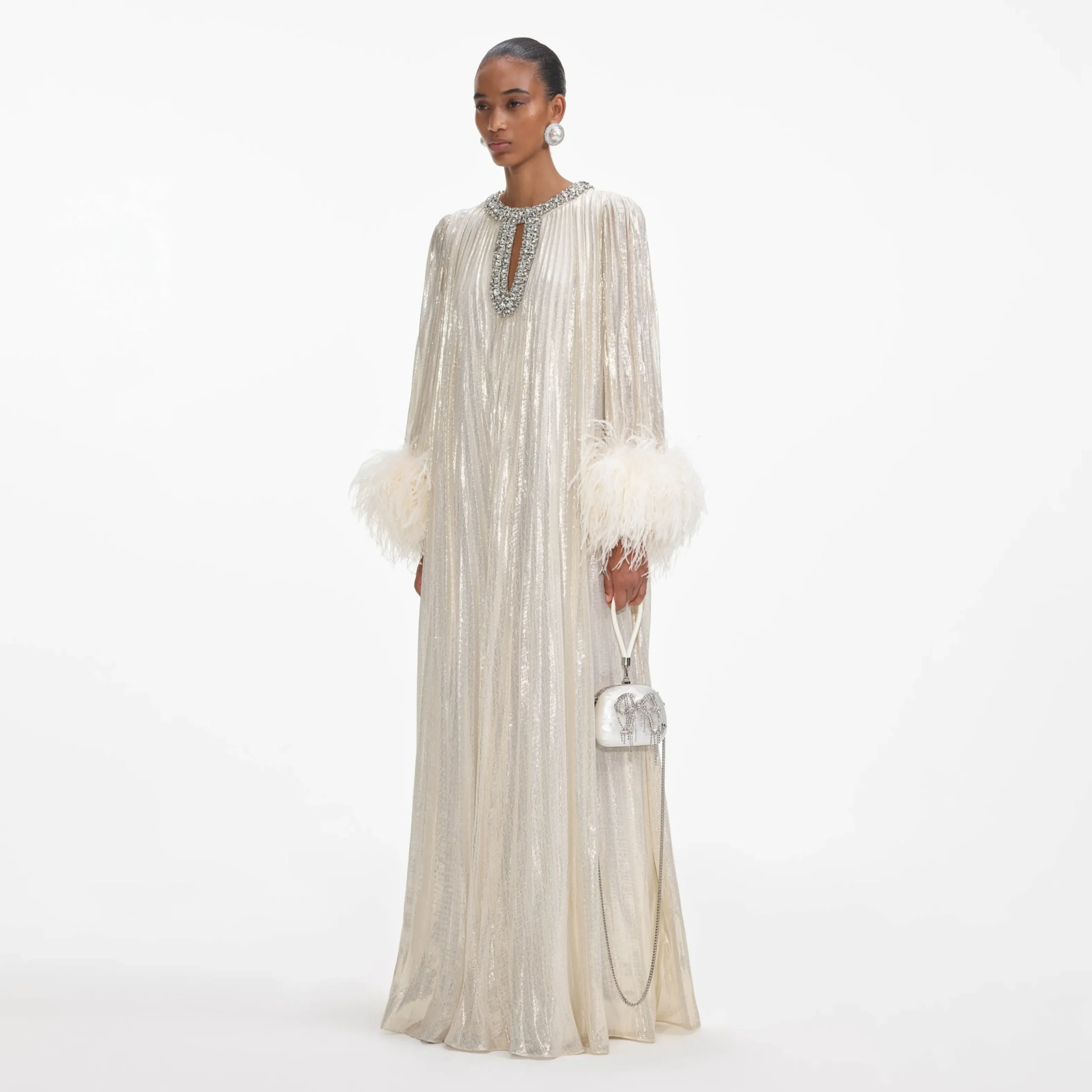 Metallic Feather Maxi Dress^self-portrait New