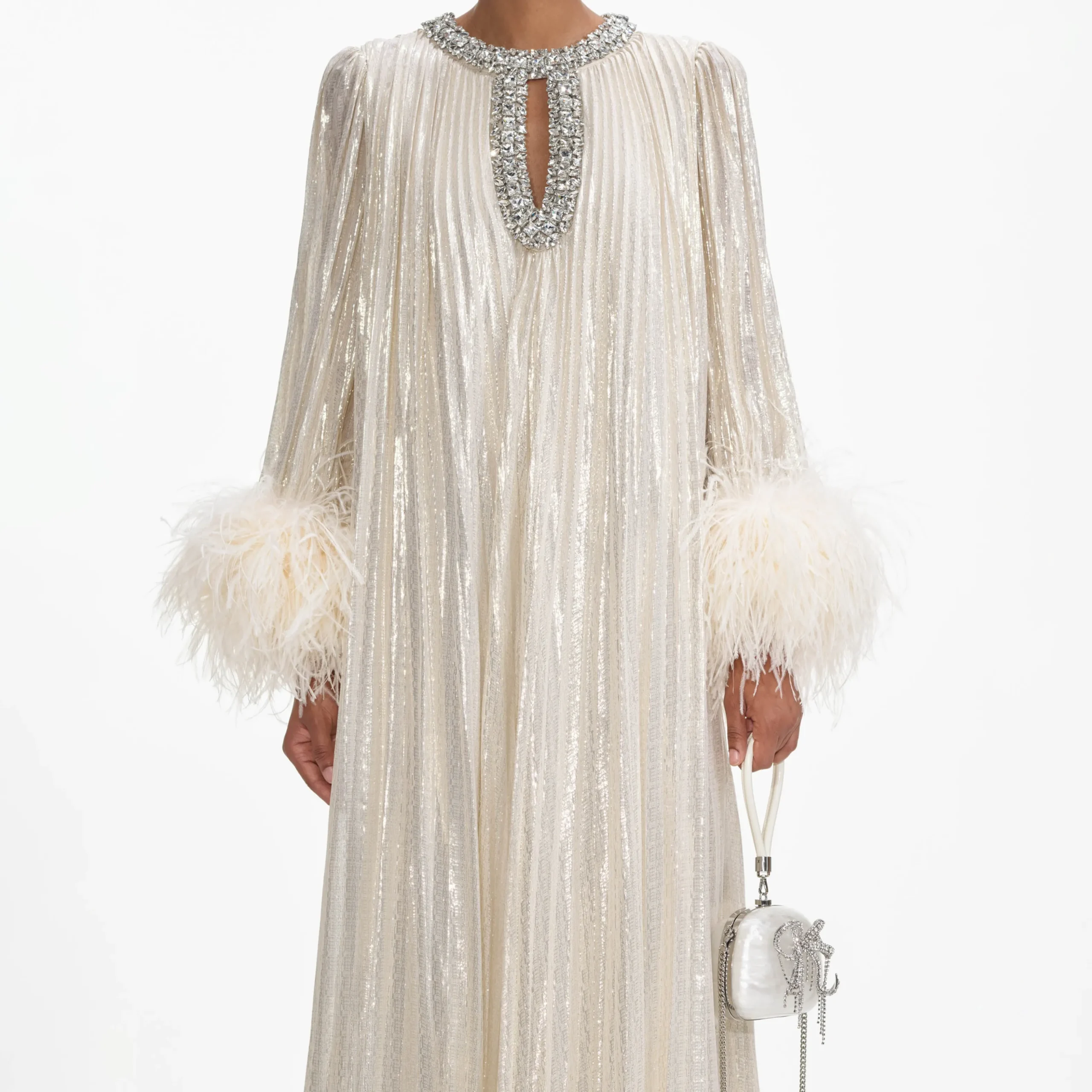 Metallic Feather Maxi Dress^self-portrait New