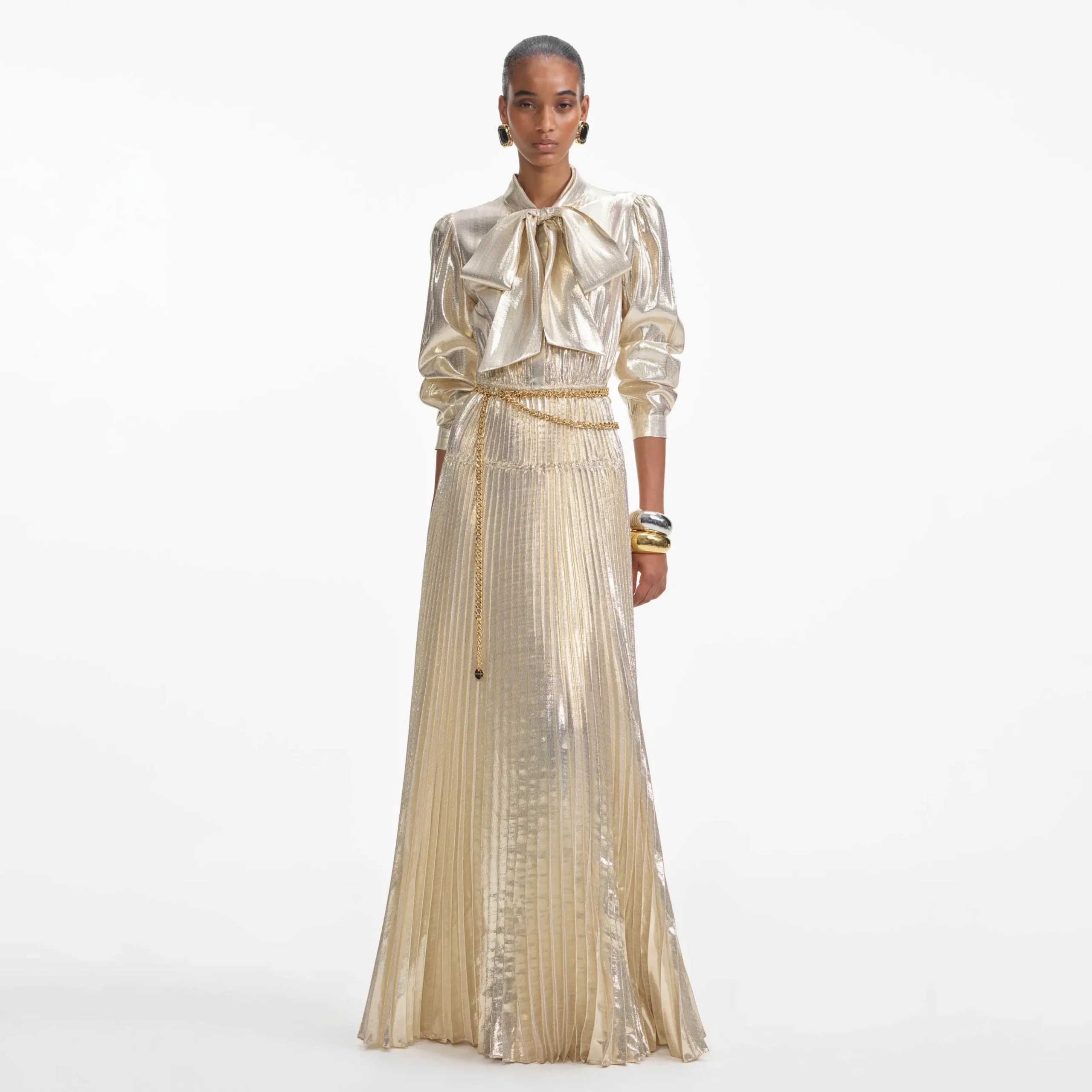 Metallic Pussy Bow Maxi Dress^self-portrait Sale