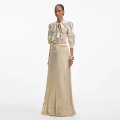 Metallic Pussy Bow Maxi Dress^self-portrait Sale