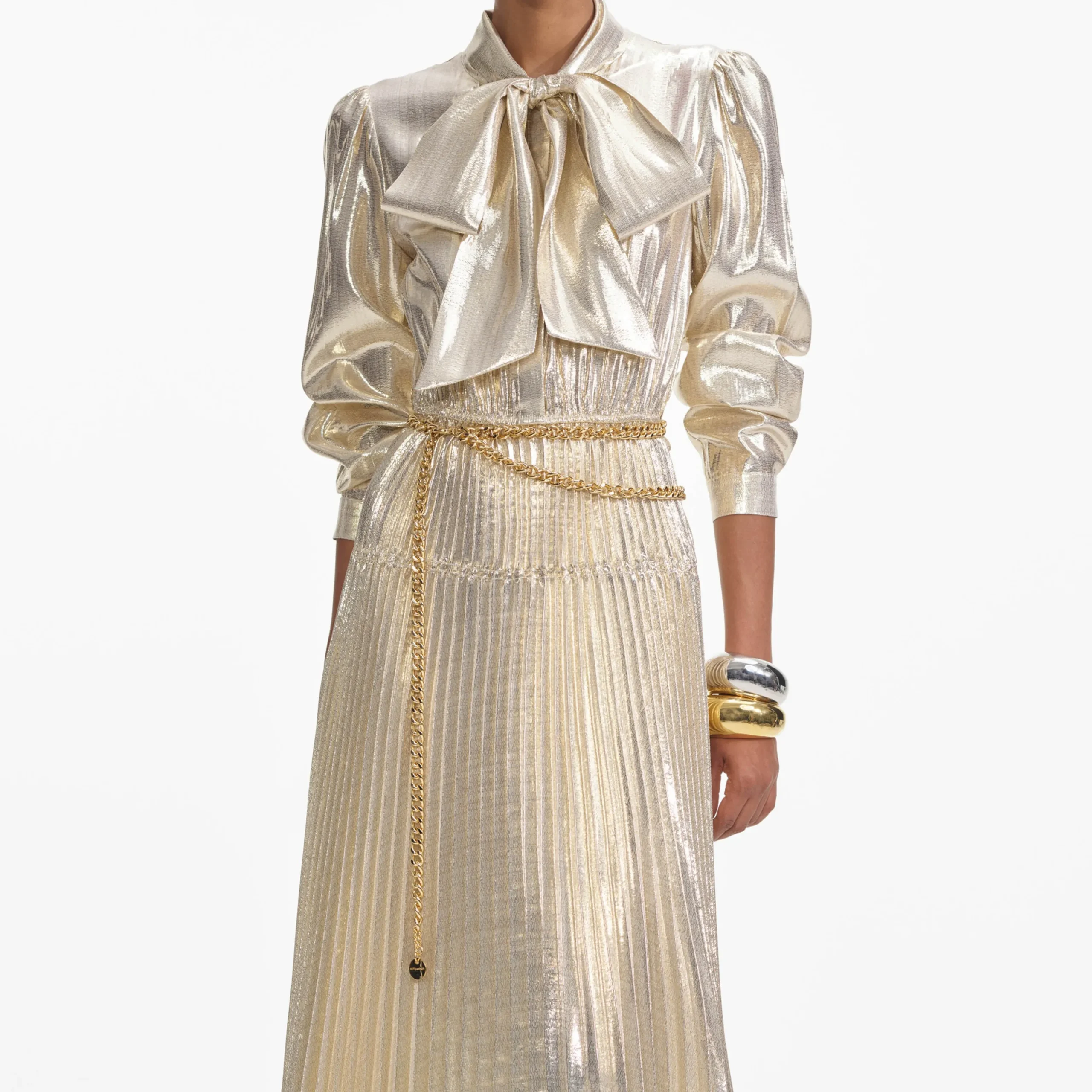 Metallic Pussy Bow Maxi Dress^self-portrait Sale