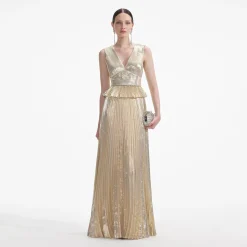 Metallic V-Neck Maxi Dress^self-portrait Clearance