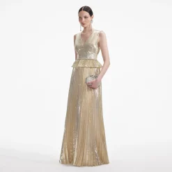 Metallic V-Neck Maxi Dress^self-portrait Clearance
