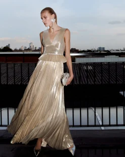 Metallic V-Neck Maxi Dress^self-portrait Clearance